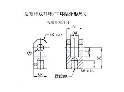 YGD標準液壓缸的活塞桿端耳環、耳環架的尺寸